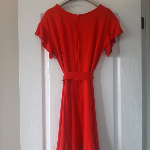Loft Coral Red Dress with Ruffles and Tie Bow - Picture 7 of 12